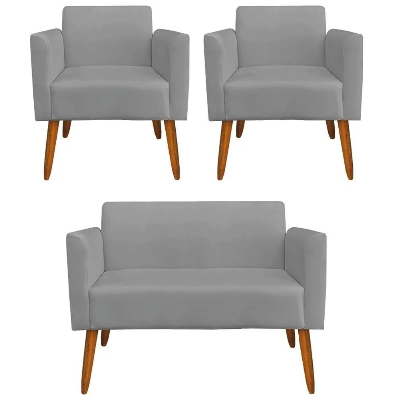 Conjunto Namoradeira e 2 Poltronas Isabella G19 Suede Grafite Gran Belo