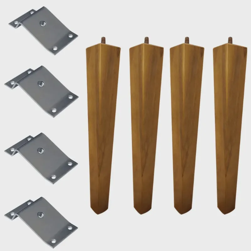 4 Pés Palito Quadrado Madeira 30cm e 4 Chapinhas Aço Inclinada 15º Mel/Zincado G75 / G59 - Gran Belo