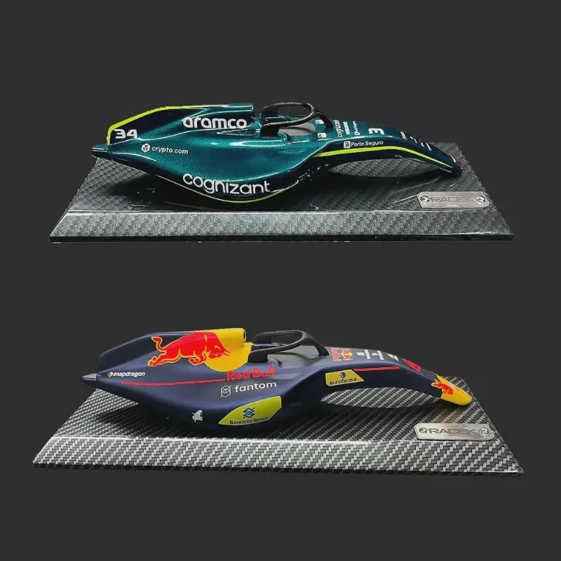 Conjunto 2 Miniaturas de Quadro Decorativos 33cm x 12,5cm Carro F1 Aston Mrtn nº34 e rb nº4 - Gran Belo