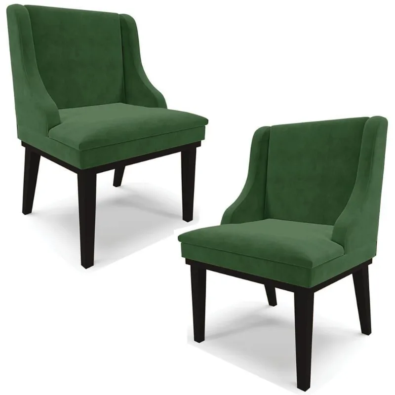 Kit 2 Cadeiras Decorativas Firenze Madeira Suede Verde Esmeralda Preto Gran Belo