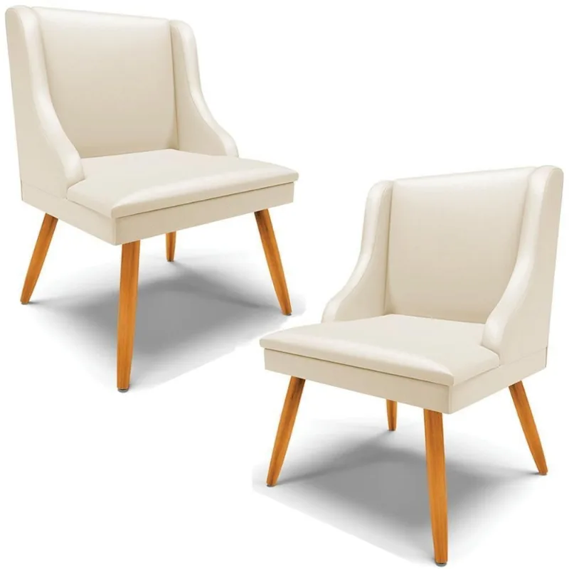 Kit 2 Cadeiras Decorativas Firenze Estrutura em Madeira Assento Pu Bege-natural Gran Belo