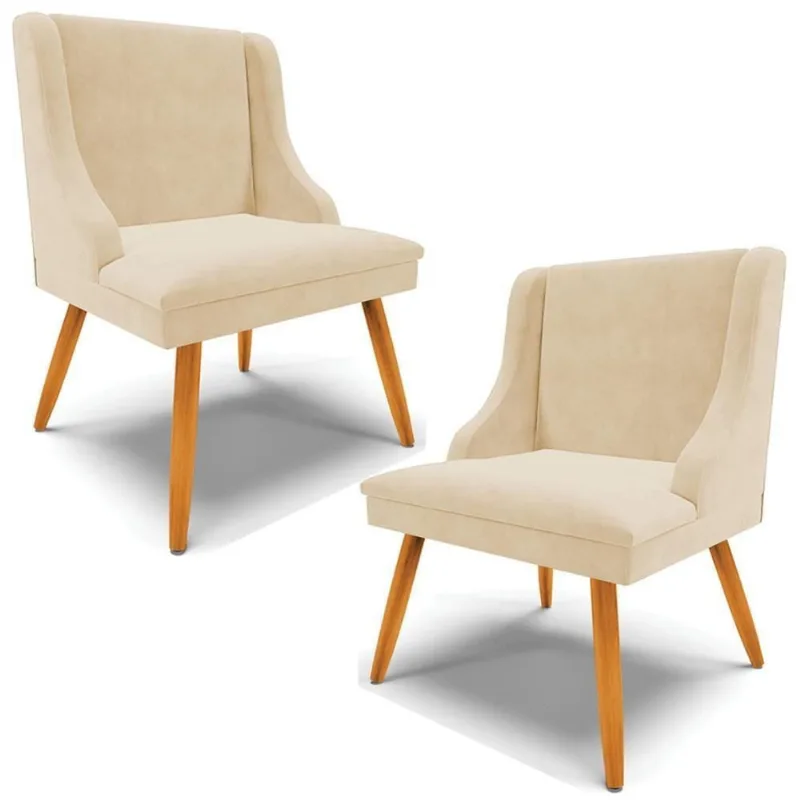 Kit 2 Cadeiras Decorativas Firenze Estrutura Madeira Suede Bege Natural Gran Belo