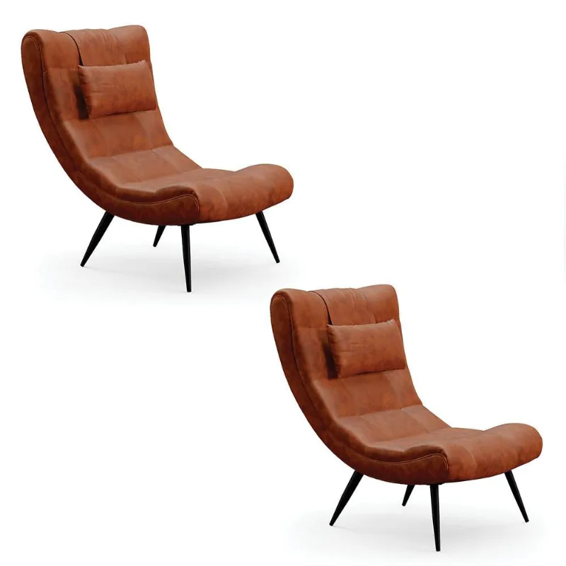 Kit 2 Poltronas Decorativas Sala de Estar Pés Palito Letty PU Nozes G19 - Gran Belo