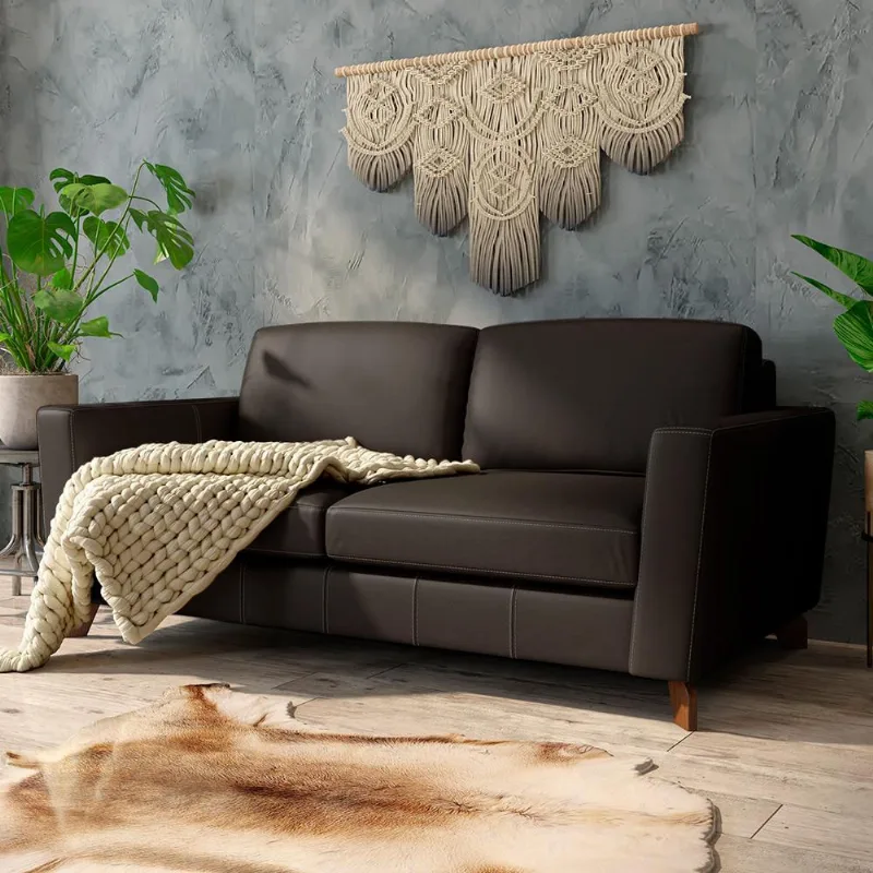 Sofá Sala de Estar Living 3 Lugares 240cm Presley Pés Madeira Couro Marrom G52 - Gran Belo