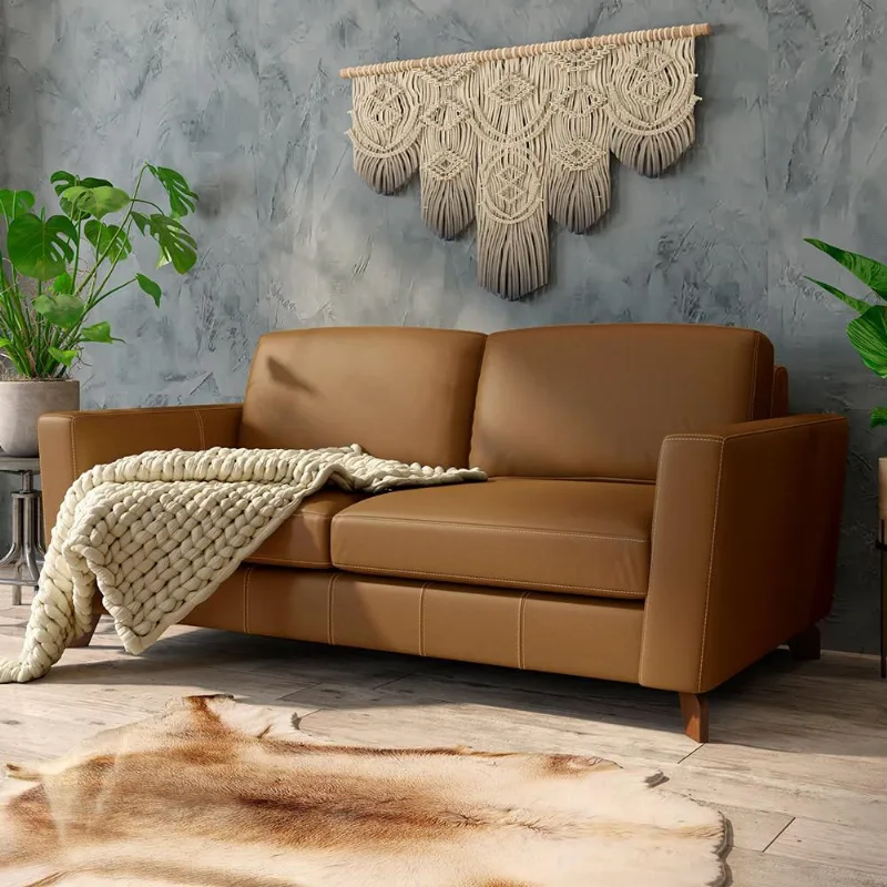 Sofá Sala de Estar Living 4 Lugares 280cm Presley Pés Madeira Couro Caramelo G52 - Gran Belo