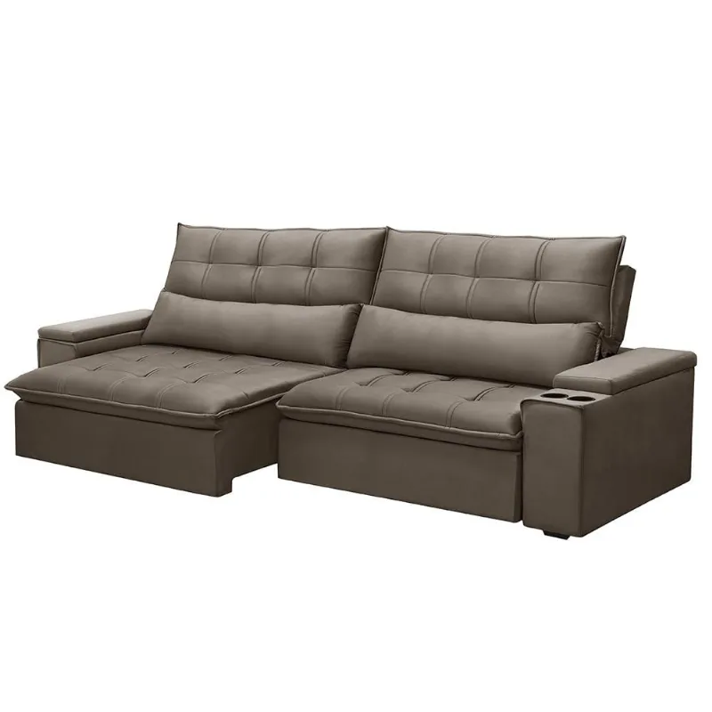 Sofá Retrátil e Reclinável 3 Lugares 210cm Robem Porta Copos no Braço Veludo Castor G22 - Gran Belo