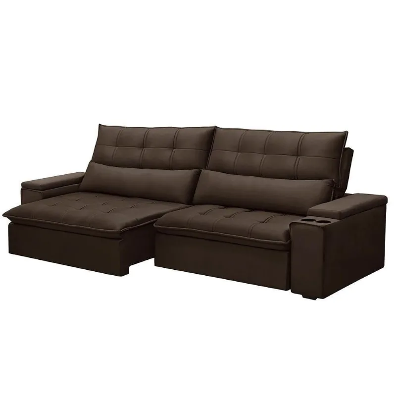 Sofá Robem G22 3 Lugares Retrátil e Reclinável 210cm Marrom Veludo Gran Belo