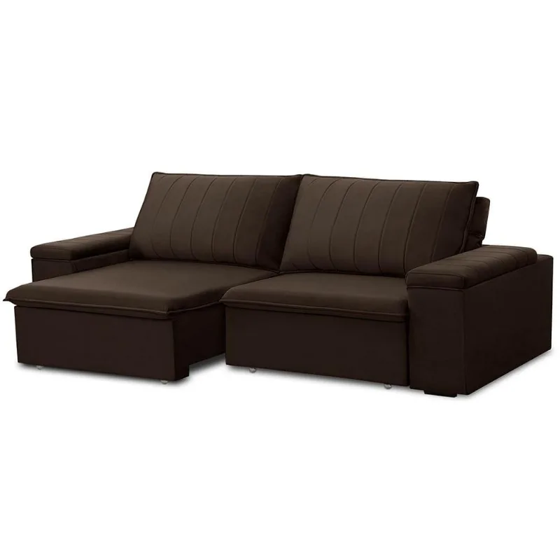 Sofá Retrátil e Reclinável 3 Lugares 225cm Kent Porta Copos no Braço Veludo Marrom G22 - Gran Belo