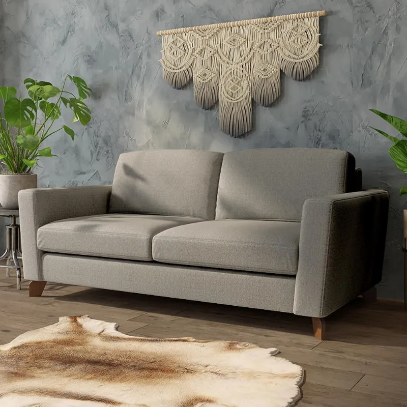 Sofá Sala de Estar Living 3 Lugares 220cm Presley Pés Madeira Linho Cinza Claro G52 - Gran Belo