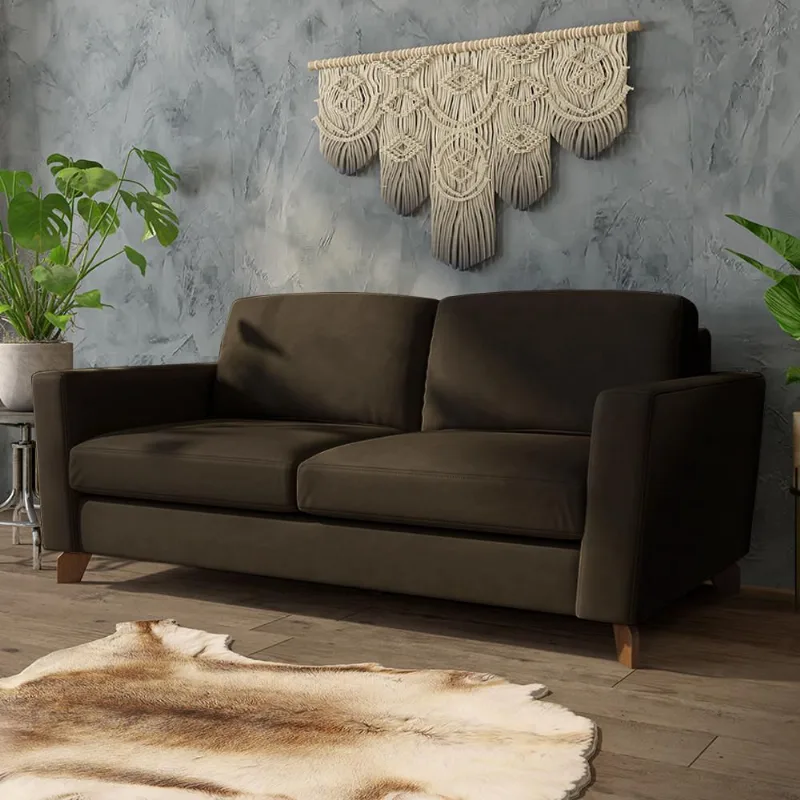 Sofá Sala de Estar Living 3 Lugares 240cm Presley Pés Madeira Veludo Marrom G52 - Gran Belo