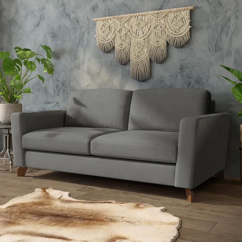 Sofá Sala de Estar Living 3 Lugares 260cm Presley Pés Madeira Veludo Cinza G52 - Gran Belo