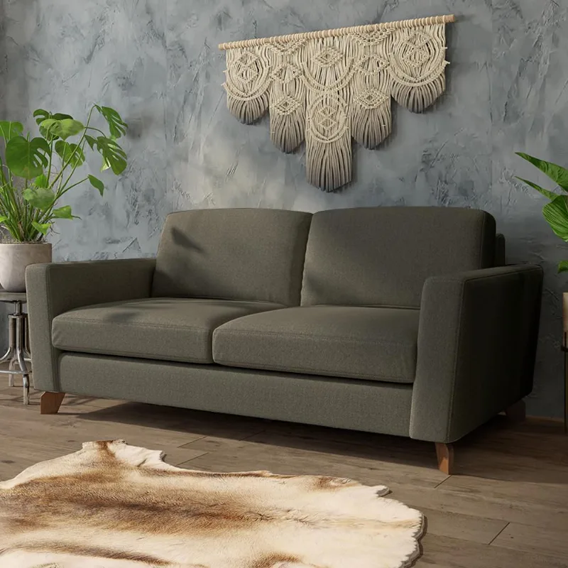 Sofá Sala de Estar Living 3 Lugares 280cm Presley Pés Madeira Linho Cinza G52 - Gran Belo