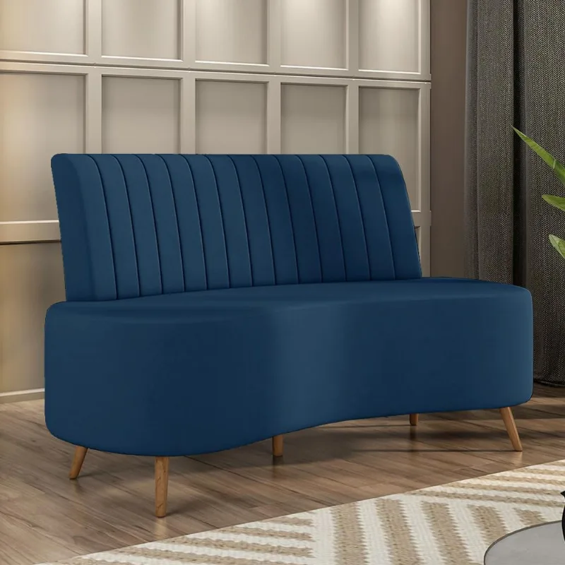 Sofá Living Decorativo 2 Lugares 1,35M Katara Azul Veludo G33 - Gran Belo