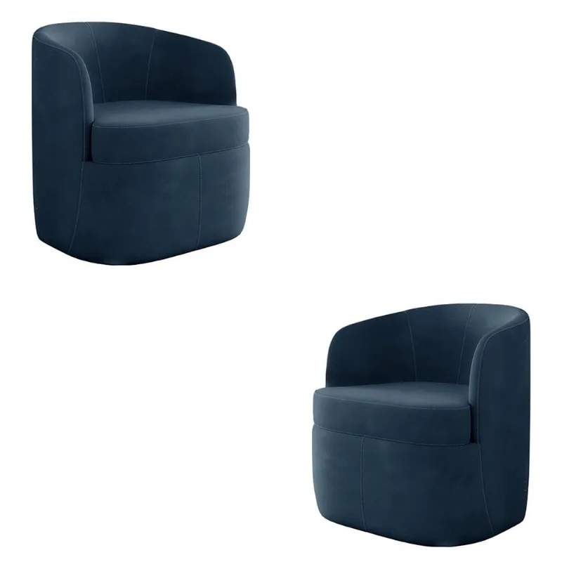 Kit 2 Poltronas Decorativas Design Moderno Bel Sala de Estar Base Giratória Veludo Azul Marinho G33 - Gran Belo