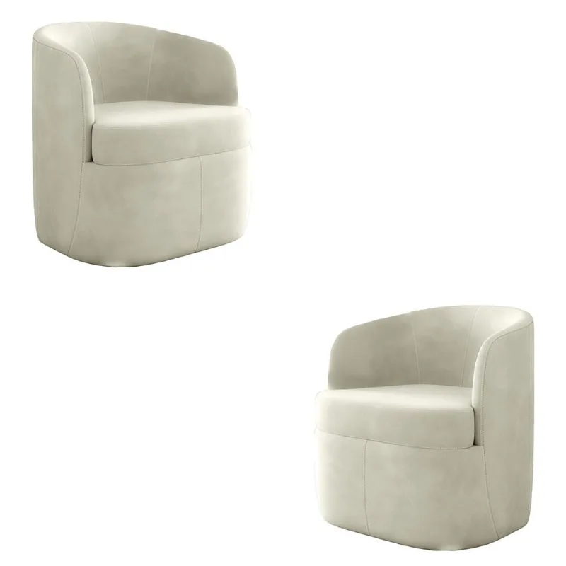 Kit 2 Poltronas Decorativas Design Moderno Bel Sala de Estar Base Giratória Veludo Bege G33 - Gran Belo