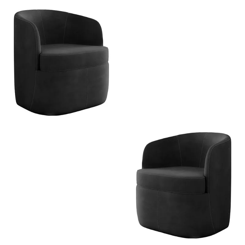 Kit 2 Poltronas Decorativas Design Moderno Bel Sala de Estar Base Giratória Veludo Cinza Escuro G33 - Gran Belo