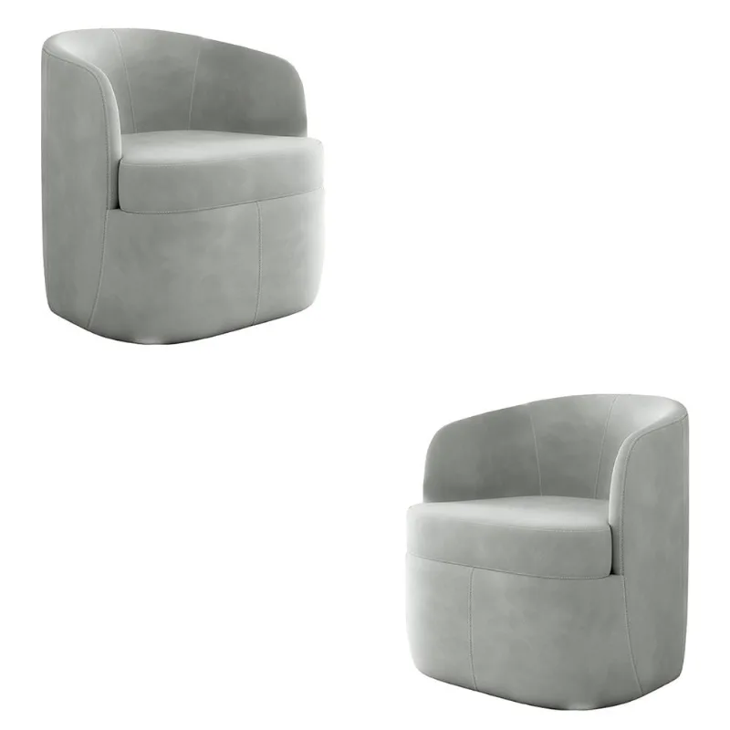 Kit 2 Poltronas Decorativas Design Moderno Bel Sala de Estar Base Giratória Veludo Cinza G33 - Gran Belo