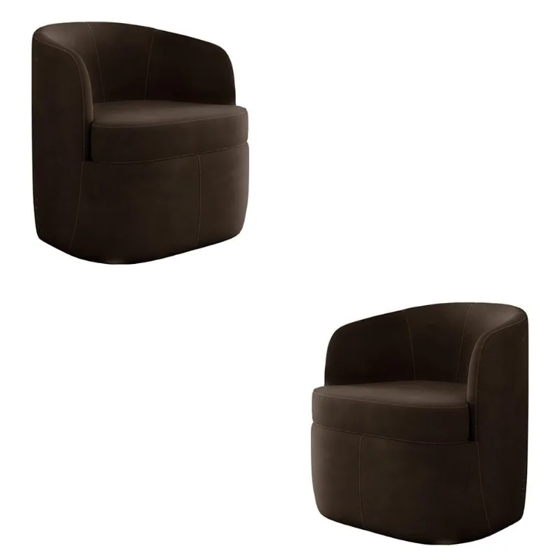 Kit 2 Poltronas Decorativas Design Moderno Bel Sala de Estar Base Giratória Veludo Marrom G33 - Gran Belo