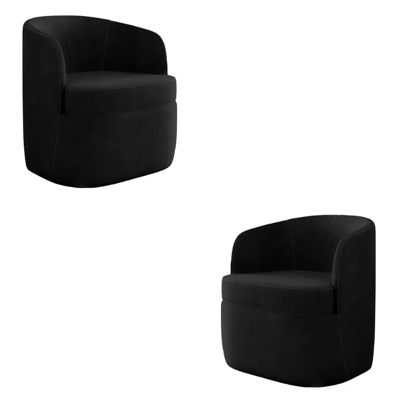 Kit 2 Poltronas Decorativas Design Moderno Bel Sala de Estar Base Giratória Veludo Preto G33 - Gran Belo