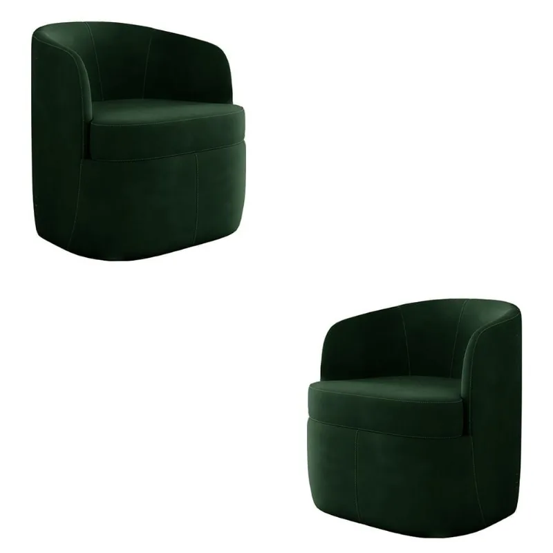 Kit 2 Poltronas Decorativas Design Moderno Bel Sala de Estar Base Giratória Veludo Verde G33 - Gran Belo