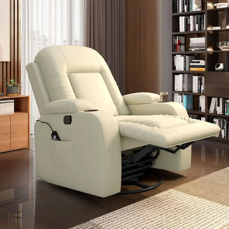 Poltrona Do Papai Reclinável Massagem E Aquecimento Balanço 2 Porta Copos Mark Pu Bege G31