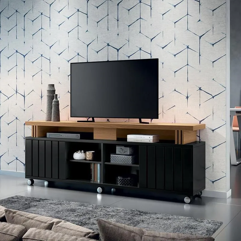 Bancada Decorativa Grohl 1.3 Porta Deslizante Tv Até 70 Pol Preto/freijó G26 - Gran Belo