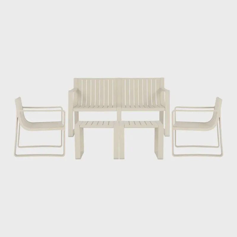 Conjunto 5 Peças Área Externa Bahamas 2 Poltronas 2 Mesas de Centro 1 Sofá 120cm em Fibra Natural Bambu G56 - Gran Belo