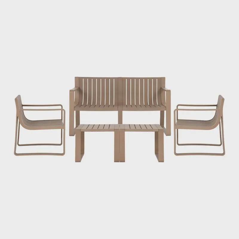 Conjunto 5 Peças Área Externa Bahamas 2 Poltronas 2 Mesas de Centro 1 Sofá 120cm em Fibra Natural Café G56 - Gran Belo