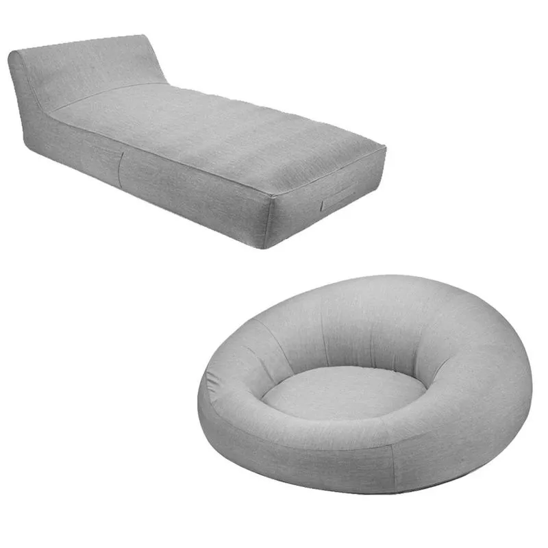 Conjunto Chaise E Puff Inflável Área Externa Akira Com Capa De Olefin Cinza G56 - Gran Belo