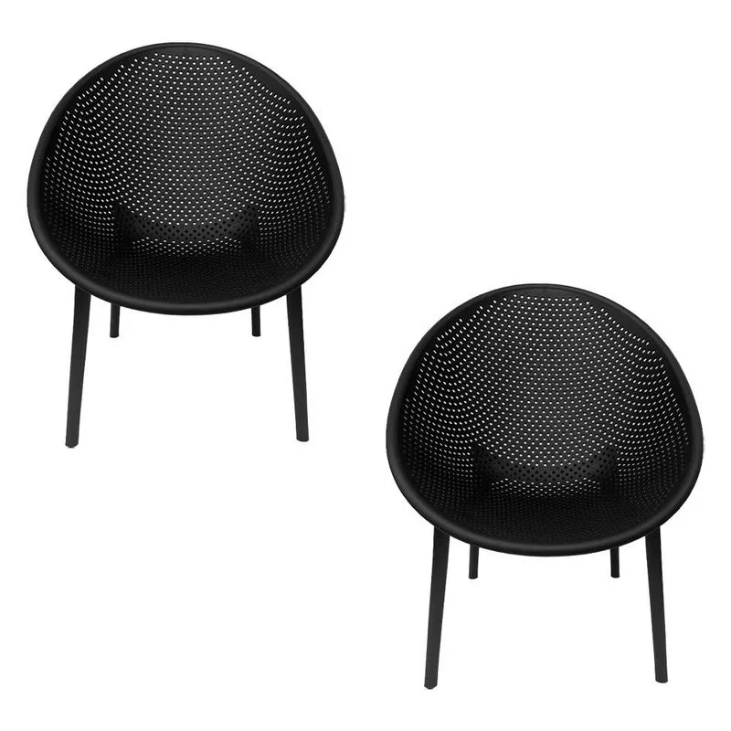 Kit 2 Poltronas Área Externa De Pp Marina Com Base Desmontável Preto G56 - Gran Belo