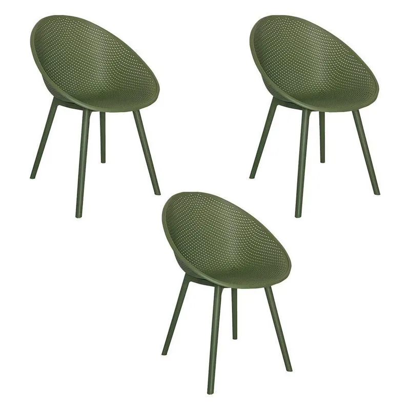 Kit 3 Cadeiras área Externa De Pp Marina Com Base Desmontável Verde G56 - Gran Belo