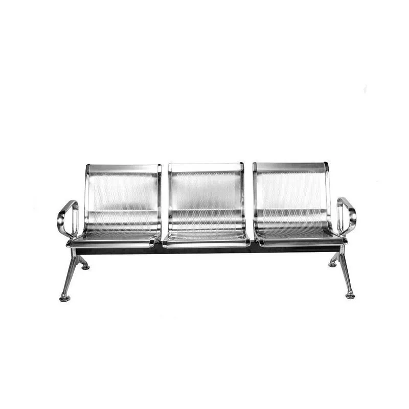 Longarina Para Escritório 180cm Desk 3 Lugares Braços Externos Em Aço Inox G56 - Gran Belo