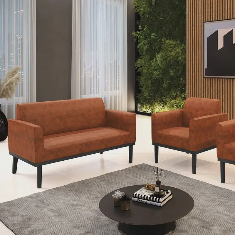 Conjunto Poltrona e Namoradeira Decorativa Isabella Pés Fixo em Madeira Preto pu Nozes G19 - Gran Belo