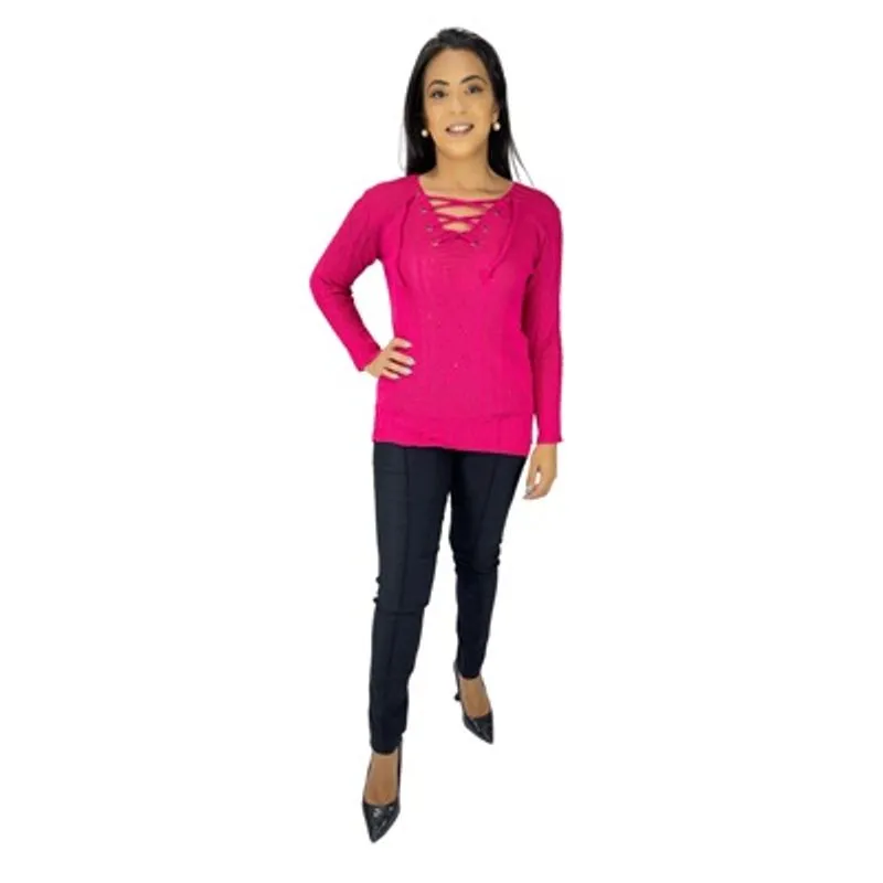 Blusa Feminina Tricot Manga Longa Social