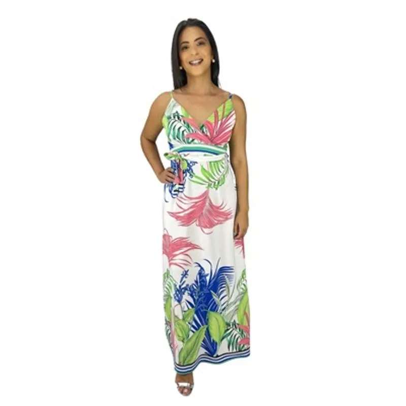 Vestido Feminino Longo Estampado Casual Social Alcinha