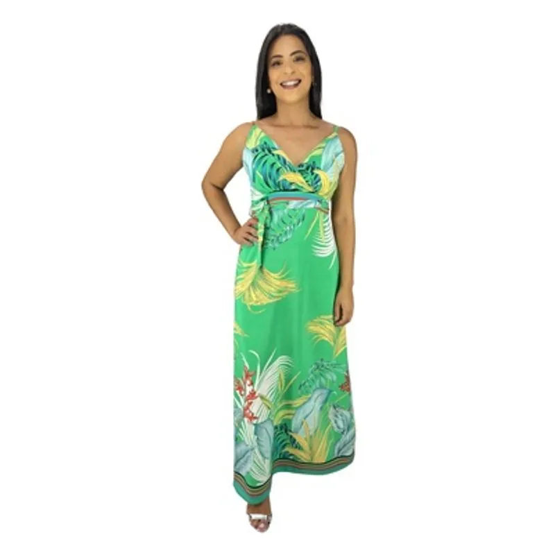 Vestido Feminino Longo Estampado Casual Social Alcinha