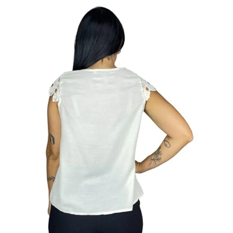 Blusa Feminina Social Manga Curta Renda Moda Evangelica
