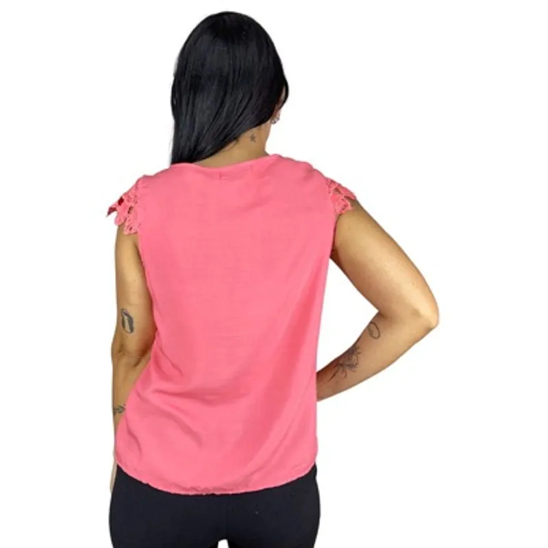 Blusa Feminina Social Manga Curta Renda Moda Evangelica
