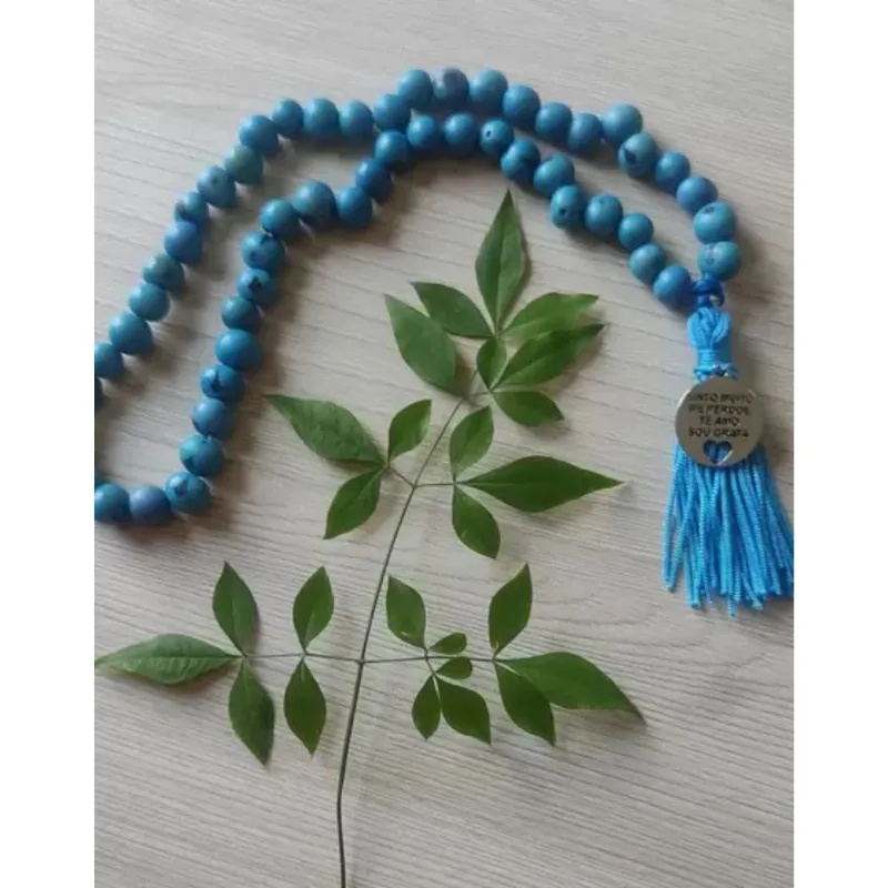 Japamala Com 54 Contas De Sementes De Açaí Azul Com Medalha