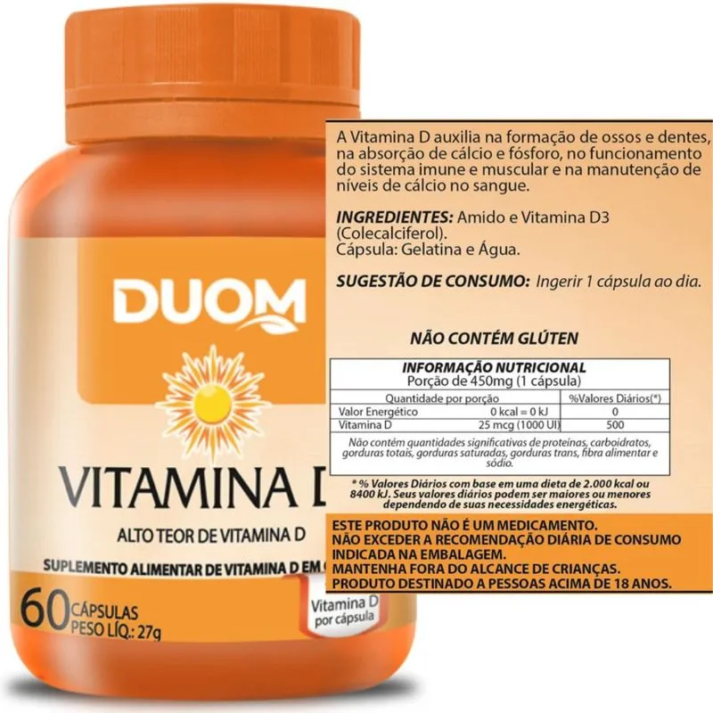 Vitamina D3 1000ui Com 60 Cápsulas Vitamina Em Porte - Duom