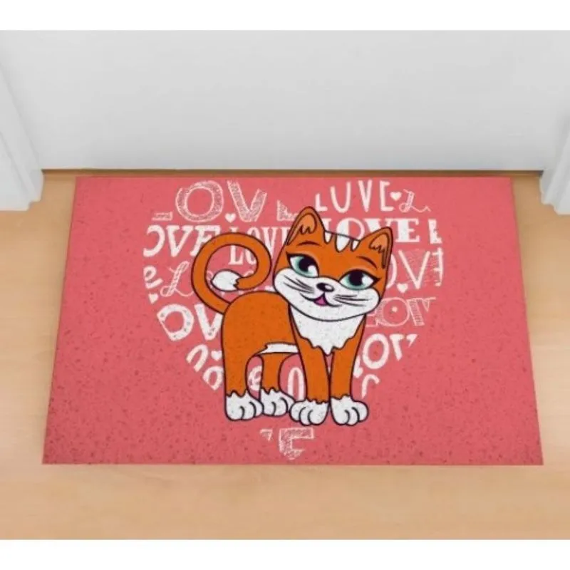 Capacho 40x60cm Love Cat Antiderrapante De Porta Pequeno