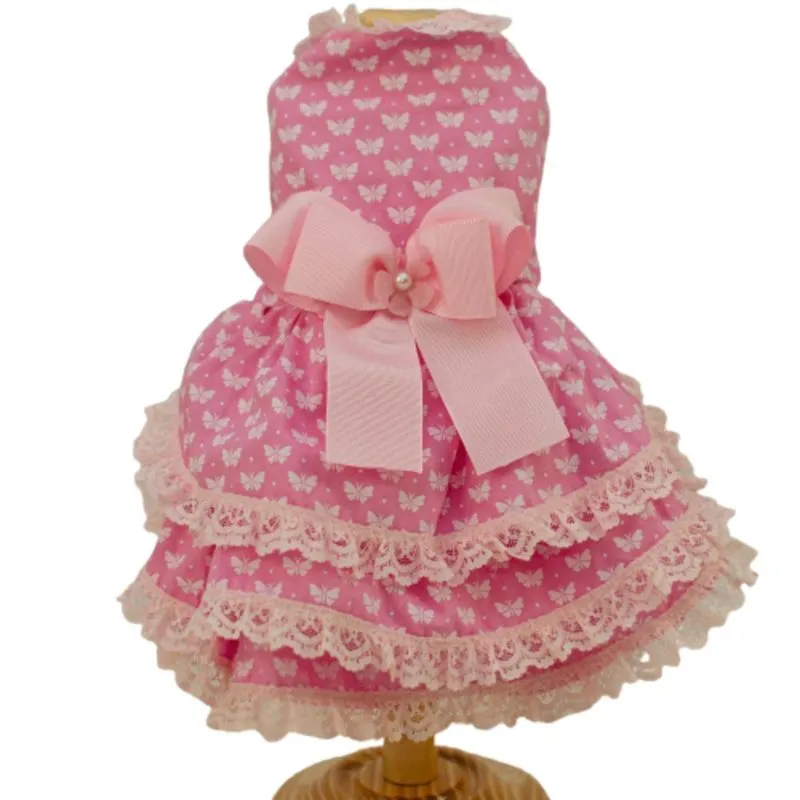 Saia Estampada P/ Cães Gatos Roupinha Pet Rosa Borboleta P