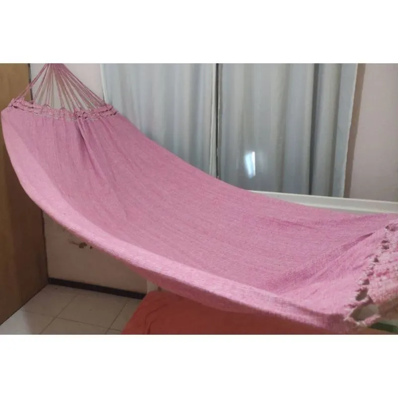 Rede De Dormir Casal Grande G Jeans Liso Rosa Sem Babado