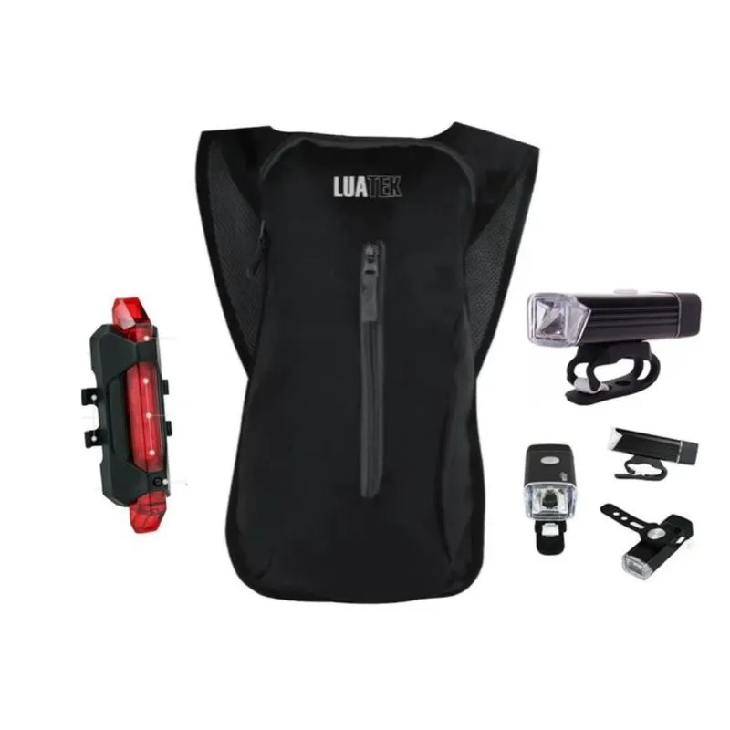 Kit Mochila Hidratação Impermeável 2l Farol E Lanterna Usb