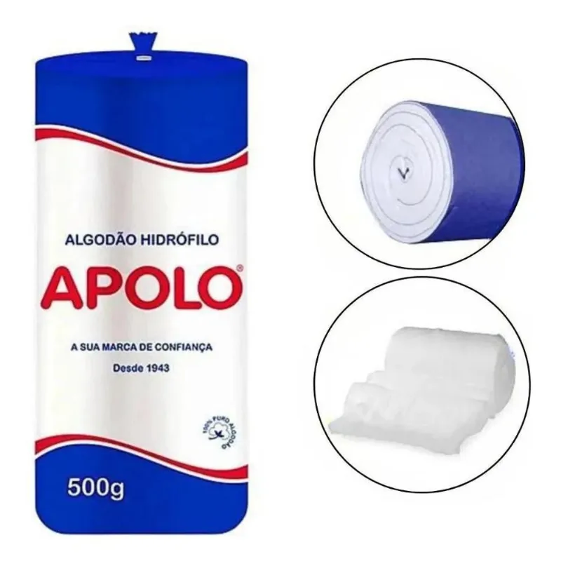 3x Rolo Algodão Apolo Hidrófilo - 500g