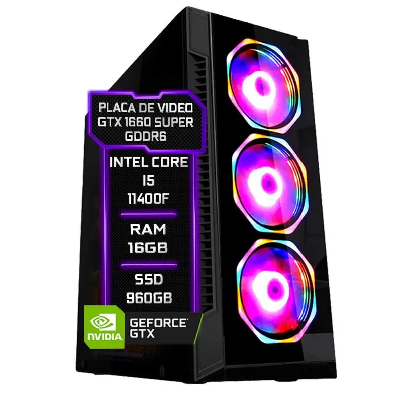 Pc Gamer Fácil Intel Core i5 11400f (11ª Geração) 16GB DDR4 gtx 1660 super 6GB ssd 960GB - Fonte 750w