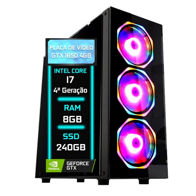 Pc Gamer Fácil Intel Core i7 (4ª Geração) 8GB gtx 1650 4GB ssd 240GB - fonte 500W