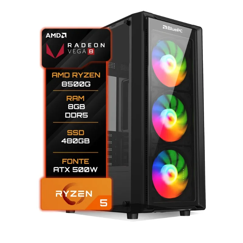 Pc Gamer Bluepc Amd Ryzen 5 8500g 8gb Ddr5 Ssd 480g - Fonte 500w