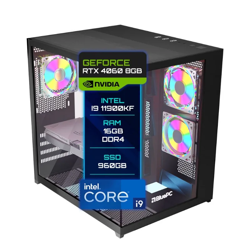 Pc Gamer Bluepc Intel Core I9 11900kf (11ª Geração) 16gb Ddr4 Rtx 4060 8gb Ssd 960gb - Fonte 650w