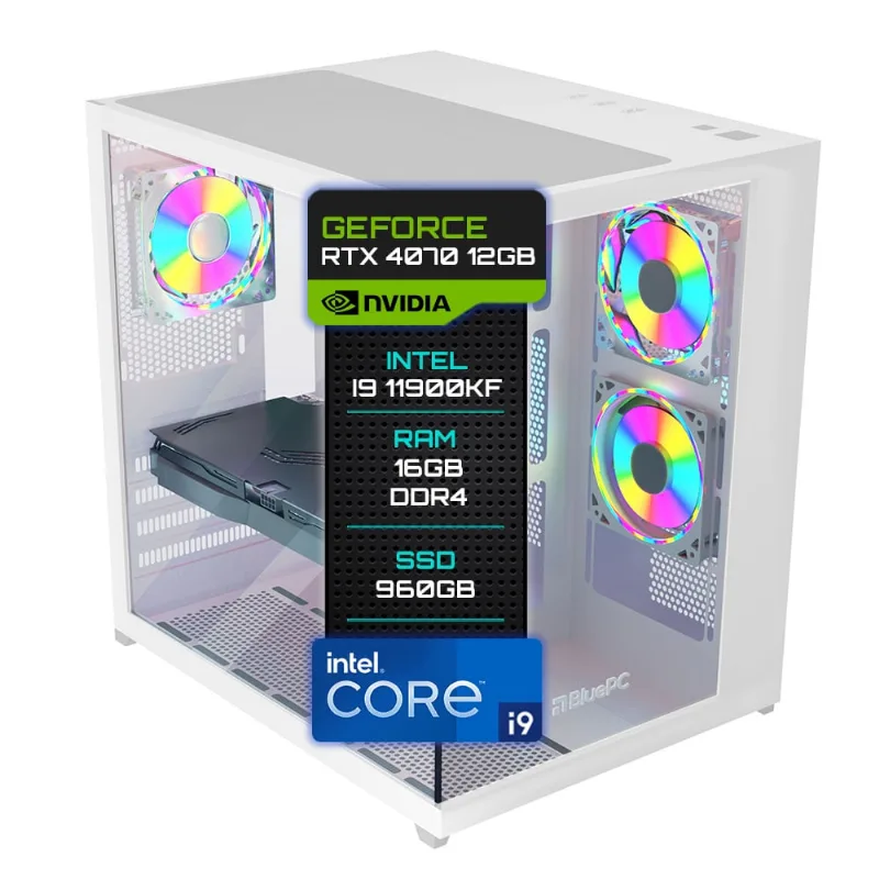 Pc Gamer Bluepc Intel I9 11900kf 16gb Rtx 4070 12gb Ssd960gb Gab Branco - Fonte 650w